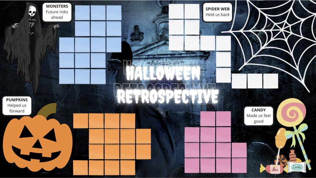 Tablero de recolección de datos de la restrospectiva Scrum de Halloween